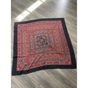 Vintage Paisley Floral Square Scarf Red Lightweight Multicolor Boho Career